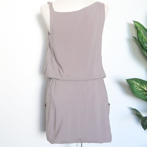 Theory Jaylyn Gray Draped Cowl Neck Asymmetric Strap Pocket Tank Mini Dress 4 - Picture 8 of 11